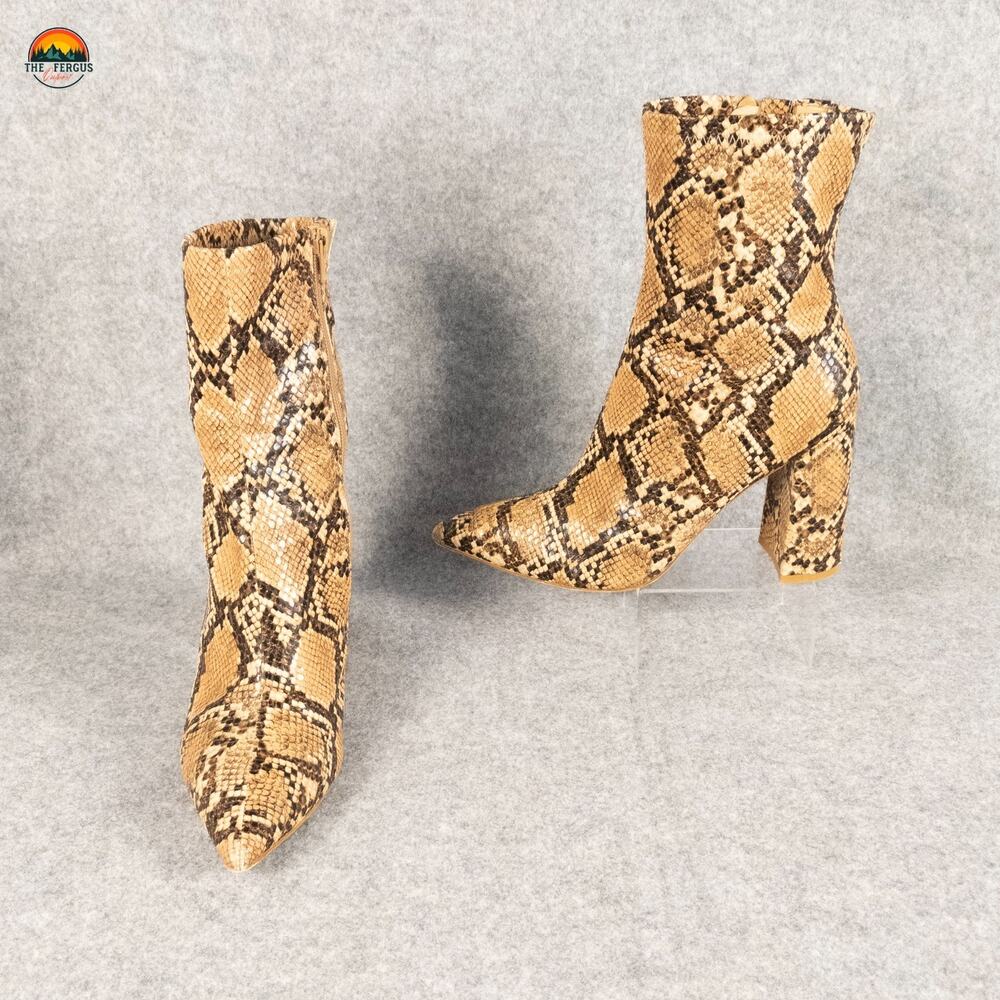Jeffrey Campbell Siren-3 Booties Brown Snake Skin Retro Block Heel Women's Sz 8